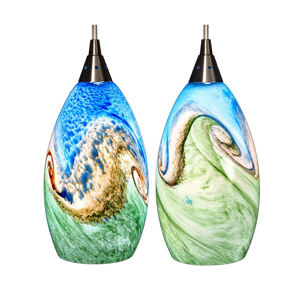 ELK Lighting Geologic Hand Blown Art Glass Pendant Lights Pair Blue Green